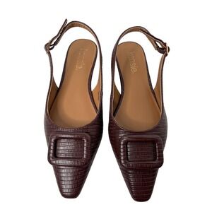 Kensie Slingback Flats Brown Lizard Embossed Square Buckle Pointed Toe Shoes 6.5